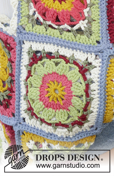 Carry Me Home / DROPS 187-35 - Crocheted bag with squares in various colours. The piece is worked in DROPS Paris.