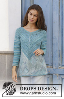 Atlantis Sweater / DROPS 188-15 - DROPS Fabel lõngast ülevalt alla kootud ripskoes, triipudega ja doomino ruutudega, raglaan varrukatega džemper suurustele S kuni XXXL