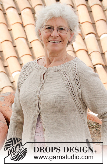 Madrid Cardigan / DROPS 188-20 - Knitted jacket with raglan, cables, lace pattern and split in sides, worked top down. Sizes S - XXXL. The piece is worked in DROPS Cotton Light.