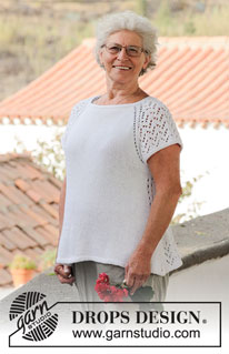 Summer Romance / DROPS 188-22 - Knitted top with raglan and lace pattern, worked top down. Size: S - XXXL Piece is knitted in DROPS Paris.