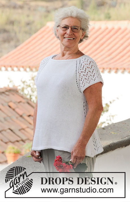 Summer Romance / DROPS 188-22 - Knitted top with raglan and lace pattern, worked top down. Size: S - XXXL Piece is knitted in DROPS Paris.