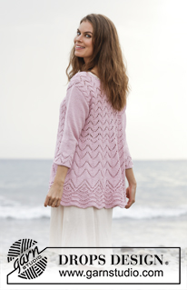 Lydia / DROPS 188-24 - Cardigan con motivo traforato e ondulato, lavorato dall’alto verso il basso (top down). Taglie: Dalla S alla XXXL. Il cardigan è lavorato in DROPS Muskat.