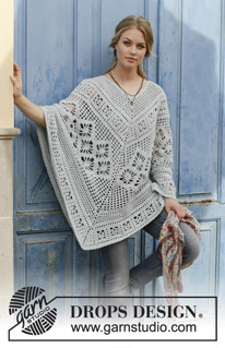 Cressida / DROPS 188-27 - Poncho crocheté de haut en bas avec point ajouré, en DROPS Paris. Du S au XXXL