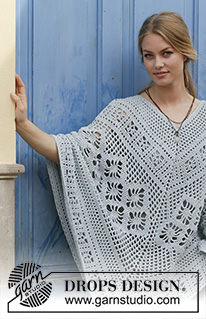 Cressida / DROPS 188-27 - Poncho crocheté de haut en bas avec point ajouré, en DROPS Paris. Du S au XXXL