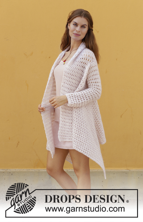 Sweet Blossom / DROPS 188-30 - Jacket with lace pattern, knitted in 2 parts from mid back. Size: S - XXXL Piece is knitted in DROPS Alpaca and DROPS Kid-Silk.