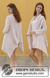 Sweet Blossom / DROPS 188-30 - Jacket with lace pattern, knitted in 2 parts from mid back. Size: S - XXXL Piece is knitted in DROPS Alpaca and DROPS Kid-Silk.