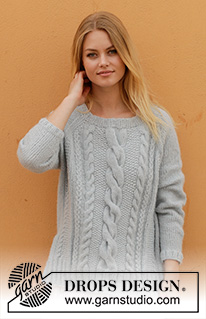 Skye / DROPS 188-36 - Knitted jumper with cables, lace pattern, split and raglan. Sizes S - XXXL.
The piece is worked in DROPS Air.