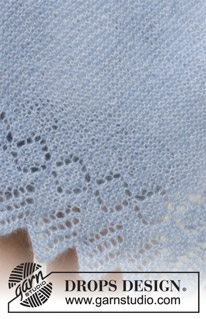 Opaline / DROPS 188-37 - Gebreide omslagdoek in ribbelsteek met kantpatroon. Het werk wordt overdwars gebreid in 2 draden DROPS Kid-Silk.