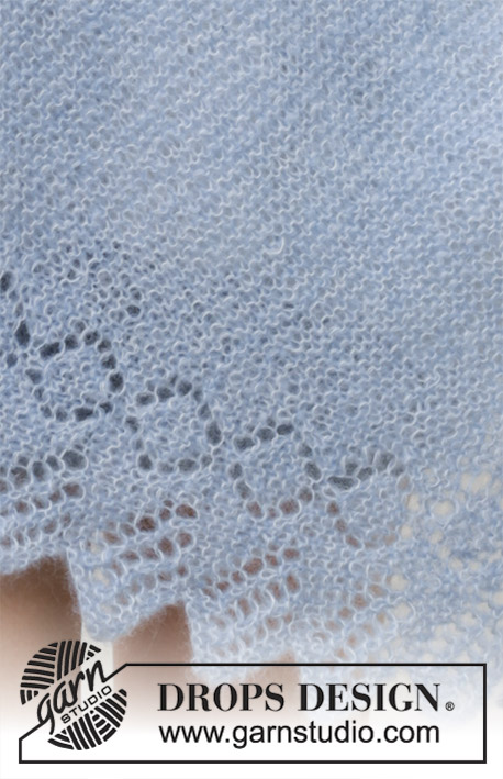 Opaline / DROPS 188-37 - Gebreide omslagdoek in ribbelsteek met kantpatroon. Het werk wordt overdwars gebreid in 2 draden DROPS Kid-Silk.