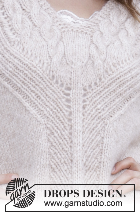 To the Point / DROPS 188-6 - Knitted sweater with V-neck, cables and displacements. Size: S - XXXL Piece is knitted in DROPS Air.