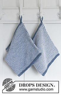 Afternoon Tea / DROPS 189-18 - Strikkede grytekluter med brutt perlestrikk og innfelt hempe. Arbeidene er strikket i DROPS Safran