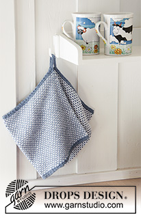 Afternoon Tea / DROPS 189-18 - Strikkede grytekluter med brutt perlestrikk og innfelt hempe. Arbeidene er strikket i DROPS Safran