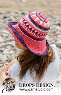 Bazar Hat / DROPS 190-19 - Klobouk s pestrým vzorem háčkovaný z příze DROPS Paris.