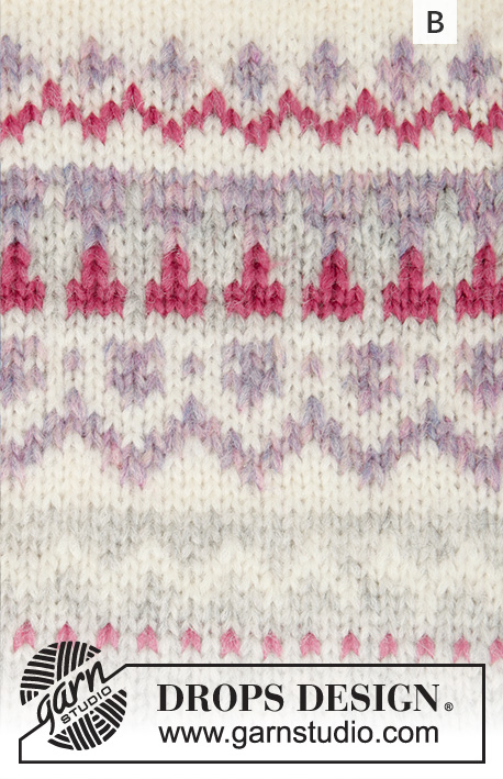 Nougat / DROPS 191-12 - Strikket genser med rundfelling og flerfarget norsk mønster, strikket ovenfra og ned. Størrelse S - XXXL. Arbeidet er strikket i DROPS Air