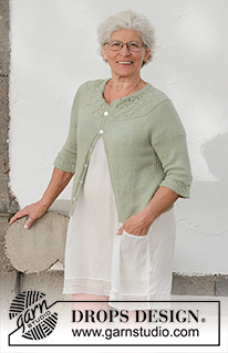 Summer Evening Cardigan / DROPS 191-23 - Gilet tricoté de haut en bas, avec empiècement arrondi, point ajouré et manches ¾, en DROPS BabyAlpaca Silk. Du S au XXXL.