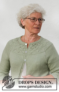 Summer Evening Cardigan / DROPS 191-23 - Gilet tricoté de haut en bas, avec empiècement arrondi, point ajouré et manches ¾, en DROPS BabyAlpaca Silk. Du S au XXXL.