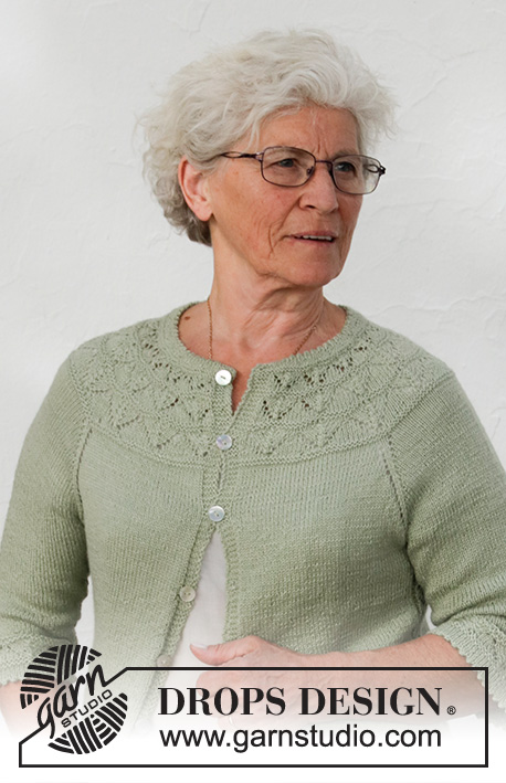 Summer Evening Cardigan / DROPS 191-23 - Gilet tricoté de haut en bas, avec empiècement arrondi, point ajouré et manches ¾, en DROPS BabyAlpaca Silk. Du S au XXXL.