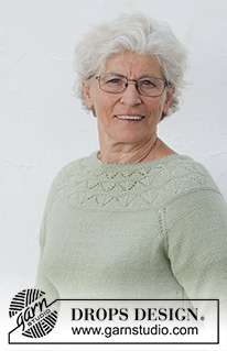 Summer Evening Jumper / DROPS 191-24 - Pulovr s kruhovým sedlem s krajkovým vzorem a ¾ rukávem, pletený shora dolů z příze DROPS BabyAlpaca Silk. Velikost S - XXXL.