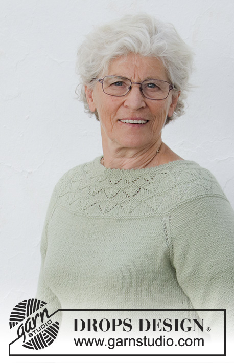 Summer Evening Jumper / DROPS 191-24 - Pulovr s kruhovým sedlem s krajkovým vzorem a ¾ rukávem, pletený shora dolů z příze DROPS BabyAlpaca Silk. Velikost S - XXXL.
