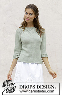 Summer Evening Jumper / DROPS 191-24 - Pulovr s kruhovým sedlem s krajkovým vzorem a ¾ rukávem, pletený shora dolů z příze DROPS BabyAlpaca Silk. Velikost S - XXXL.