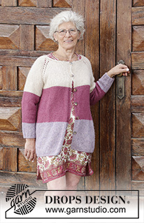 Lavender Rose / DROPS 191-25 - DROPS Air lõngast ülevalt alla kootud triipudega raglaan varrukatega A-lõikega kardigan suurustele S kuni XXXL