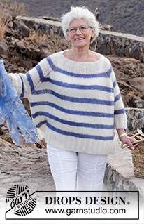 Riviera Stripes / DROPS 191-30 - Pruhovaný raglánový pulovr se strukturovým vzorem pletený shora dolů z příze DROPS Brushed Alpaca Silk. Velikost S - XXXL.