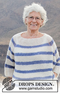 Riviera Stripes / DROPS 191-30 - Pruhovaný raglánový pulovr se strukturovým vzorem pletený shora dolů z příze DROPS Brushed Alpaca Silk. Velikost S - XXXL.