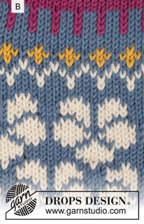 Myosotis Cardigan / DROPS 191-36 - Chaqueta con canesú redondo, patrón de jacquard nórdico multicolor y mangas ¾ con volante, tejida de arriba para abajo. Tallas: S – XXXL. La pieza está tejida en DROPS Cotton Merino.