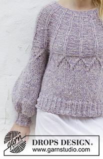 Fair Lily / DROPS 191-4 - Maglione lavorato ai ferri con motivo traforato e sprone rotondo, lavorato dall’alto in basso. Taglie: S - XXXL. Lavorato in DROPS Brushed Alpaca Silk e DROPS Air.