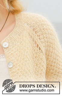 Le Conquet / DROPS 191-8 - Jacke mit Raglan, Perlmuster und ¾ langen Ärmeln, gestrickt von oben nach unten. Größe S - XXXL. Die Arbeit wird gestrickt in 1 Faden DROPS Alpaca oder DROPS Flora und 2 Fäden DROPS Kid-Silk.