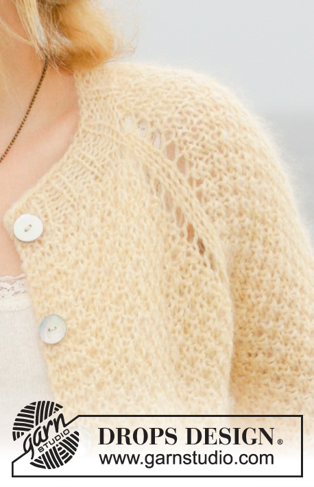 Le Conquet / DROPS 191-8 - Jacke mit Raglan, Perlmuster und ¾ langen Ärmeln, gestrickt von oben nach unten. Größe S - XXXL. Die Arbeit wird gestrickt in 1 Faden DROPS Alpaca oder DROPS Flora und 2 Fäden DROPS Kid-Silk.
