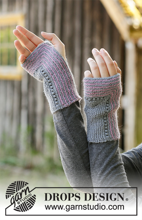 Horizon Highlights / DROPS 192-18 - Gebreide muts in DROPS BabyAlpaca Silk. Het werk wordt gebreid met kantpatroon, strepen en ribbelsteek.
Gebreide polswarmers in DROPS BabyAlpaca Silk. Het werk wordt gebreid met kantpatroon, strepen en ribbelsteek.