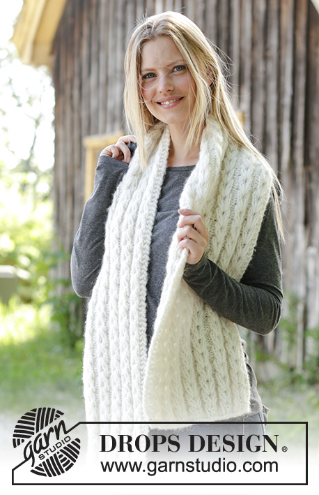 Polar Winter / DROPS 192-20 - Neulottu huivi DROPS Air- ja DROPS Brushed Alpaca Silk -langoista. Työ neulotaan tasona kohoneuleena.