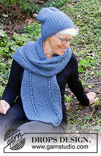 City Chill / DROPS 192-36 - Bonnet tricoté avec 2 fils DROPS Air, en rond, de bas en haut, en côtes. 
Écharpe tricotée avec 2 fils DROPS Air, en allers et retours, en côtes décalées.