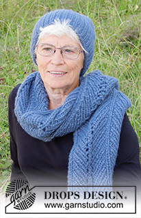 City Chill / DROPS 192-36 - Bonnet tricoté avec 2 fils DROPS Air, en rond, de bas en haut, en côtes. 
Écharpe tricotée avec 2 fils DROPS Air, en allers et retours, en côtes décalées.