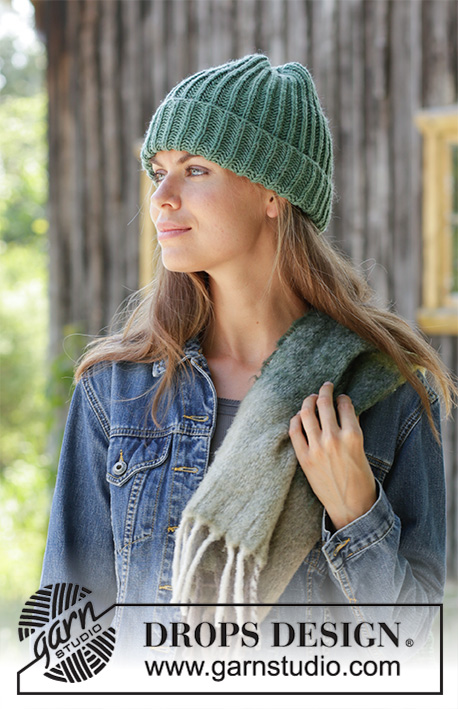 Wick / DROPS 192-51 - Knitted hat with English rib and turn-up. The piece is worked in DROPS Merino Extra Fine.