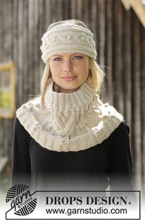 Snødrive / DROPS 192-56 - Knitted head band in DROPS Nepal. The piece is worked sideways with cables and bobbles. 
Knitted neck warmer in DROPS Nepal. The piece is worked with cables and bobbles. 
Knitted mittens in DROPS Nepal. The piece is worked with cables and bobbles.