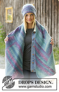 Casually Cozy / DROPS 192-6 - Gestrickte Mütze und Schal in DROPS Delight und DROPS Kid-Silk. Die Mütze wird kraus rechts und im Rippenmuster gestrickt und der Schal wird kraus rechts mit Winkeln gestrickt.