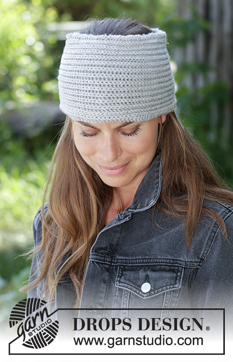 Lade / DROPS 192-61 - Strikket pannebånd i DROPS Merino Extra Fine. Arbeidet er strikket sidelengs med helpatent