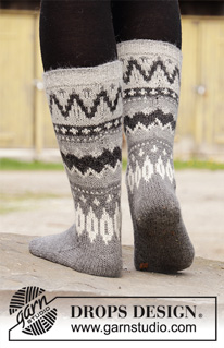 Steingard Socks / DROPS 193-15 - Knitted socks in DROPS Nord. Piece is knitted with Norwegian pattern. Size 35 to 43