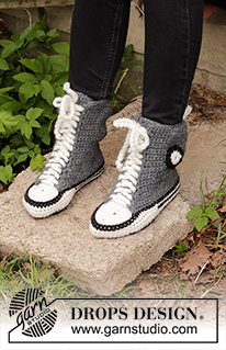 Cool Kicks / DROPS 193-6 - Hæklede tøfler i DROPS Snow. Størrelse 35 - 43.