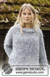 Cloud Chasing / DROPS 194-15 - Strikket genser med raglan i 3 tråder DROPS Melody. Arbeidet er strikket ovenfra og ned med høy hals og splitt i sidene. Størrelse S - XXXL.