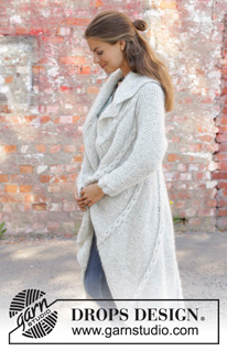 Empress / DROPS 194-17 - Knitted long circle jacket in 1 strand DROPS Air and 1 strand DROPS Brushed Alpaca Silk. The piece is worked in the round in a circle with texture. Sizes S - XXXL.