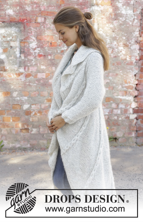 Empress / DROPS 194-17 - Knitted long circle jacket in 1 strand DROPS Air and 1 strand DROPS Brushed Alpaca Silk. The piece is worked in the round in a circle with texture. Sizes S - XXXL.