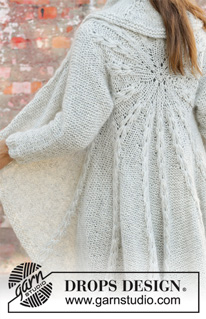 Empress / DROPS 194-17 - Knitted long circle jacket in 1 strand DROPS Air and 1 strand DROPS Brushed Alpaca Silk. The piece is worked in the round in a circle with texture. Sizes S - XXXL.