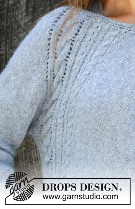 Casual Diamond / DROPS 194-19 - Pull poncho tricoté avec raglan en DROPS Sky. Se tricote de haut en bas avec torsades. Du S au XXXL