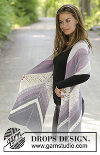 Vintage Vibe / DROPS 194-24 - Strikket stola i DROPS BabyAlpaca Silk. Arbeidet er strikket i vinkel med hullmønster, striper og riller.