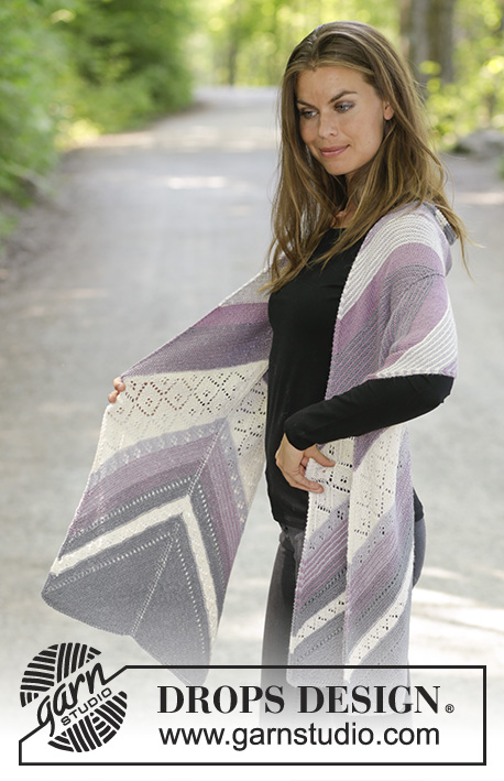 Vintage Vibe / DROPS 194-24 - Strikket stola i DROPS BabyAlpaca Silk. Arbeidet er strikket i vinkel med hullmønster, striper og riller.