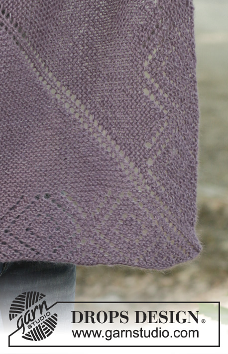 Amethyst Amour / DROPS 194-26 - DROPS Kid-Silk ja DROPS Alpaca lõngadest kootud pitsmustriga ripskoes õlasall