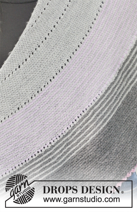 Mabelle / DROPS 194-28 - Gestricktes Tuch mit Krausrippen, Streifen und Picotrand. Die Arbeit wird gestrickt in DROPS BabyMerino.